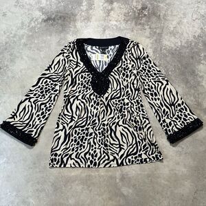 INC International Concepts Tunic Women M Inkbrush Zebra bead embellished Stretch